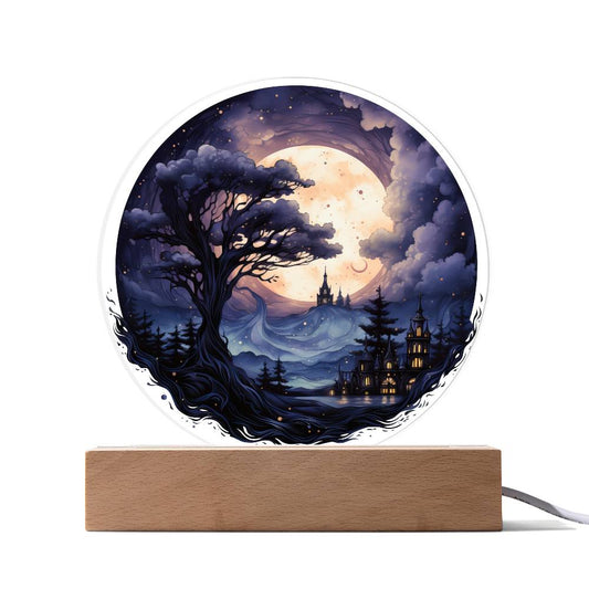 Full Moon Halloween Acrylic Circle Plaque w/ LED Base