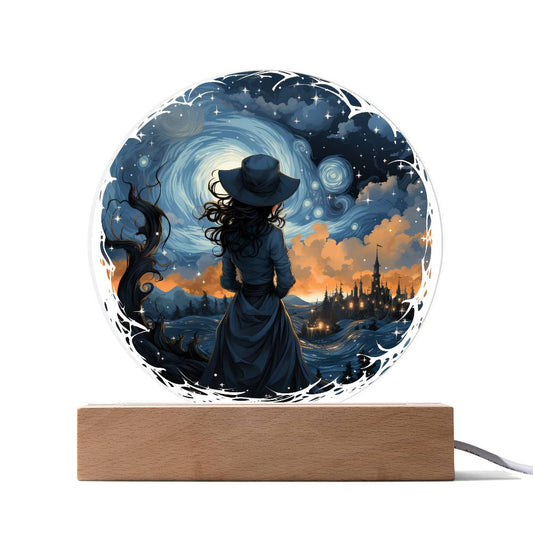 Celestial Witch Night Stroll Circle Plaque w/ LED Base